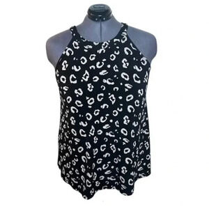 TORRID BLACK / PINK CHEETAH LEOPARD PRINT BLOUSE TANK SIZE 0 KEYHOLE BACK BUTTON